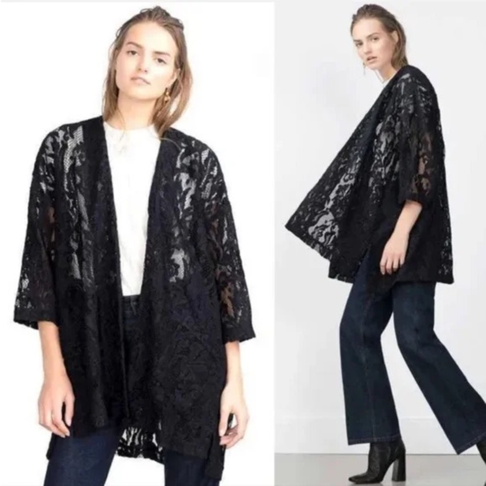 ZARA Lace Kimono Jacket Oversized Boho Chic Whimsigoth Regencycore Bohemian Luxe